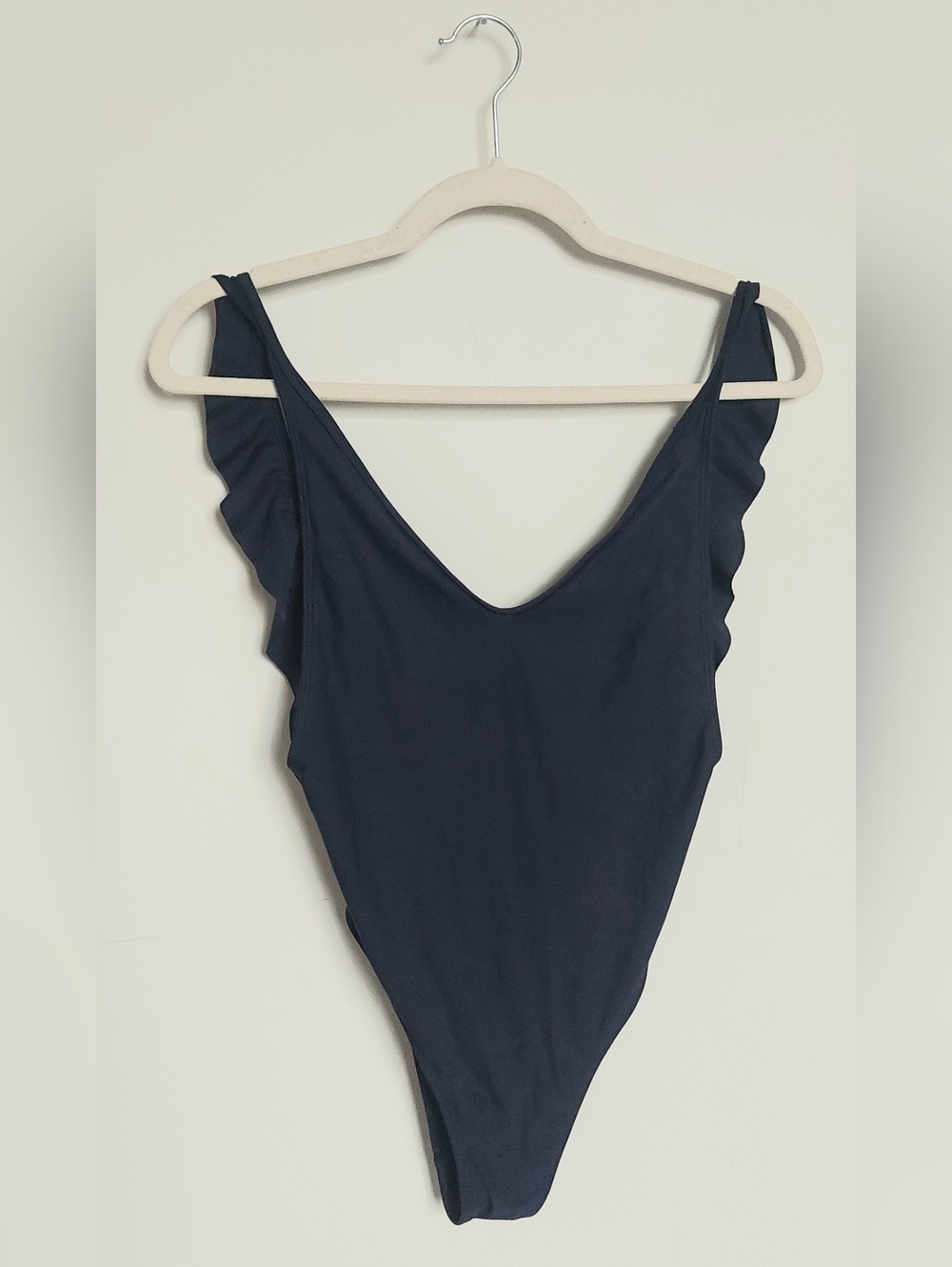 Aerie Women's Navy Scoop Neck And Low Ruffled Bsck One-Piece Swimsuit